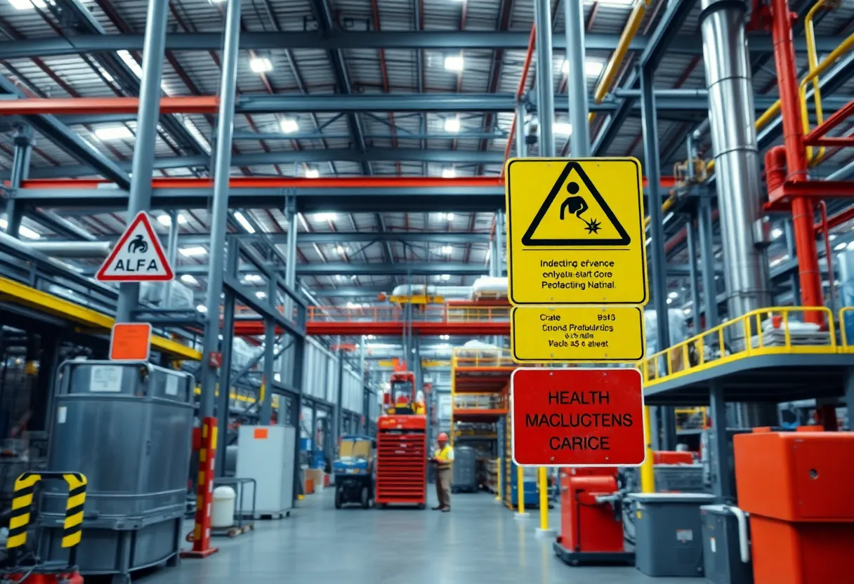 Manufacturing facility highlighting safety measures against chrysotile asbestos exposure.