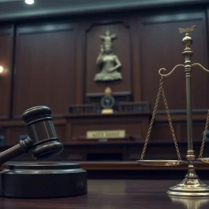 Courtroom scene symbolizing justice for asbestos cancer victims