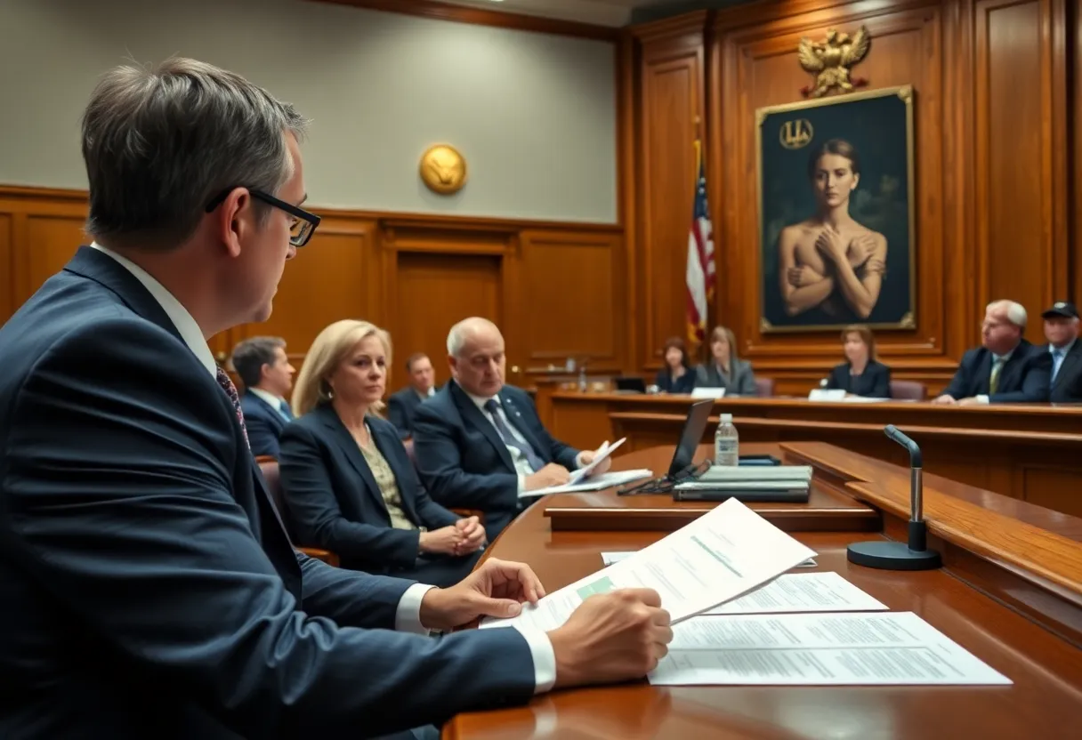 Courtroom setting during a mesothelioma trial