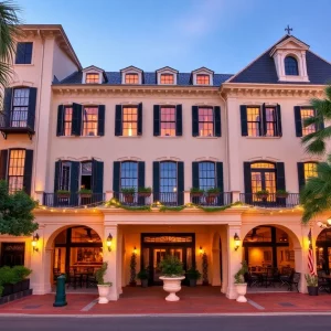 Exterior view of Limelight Charleston hotel with community space