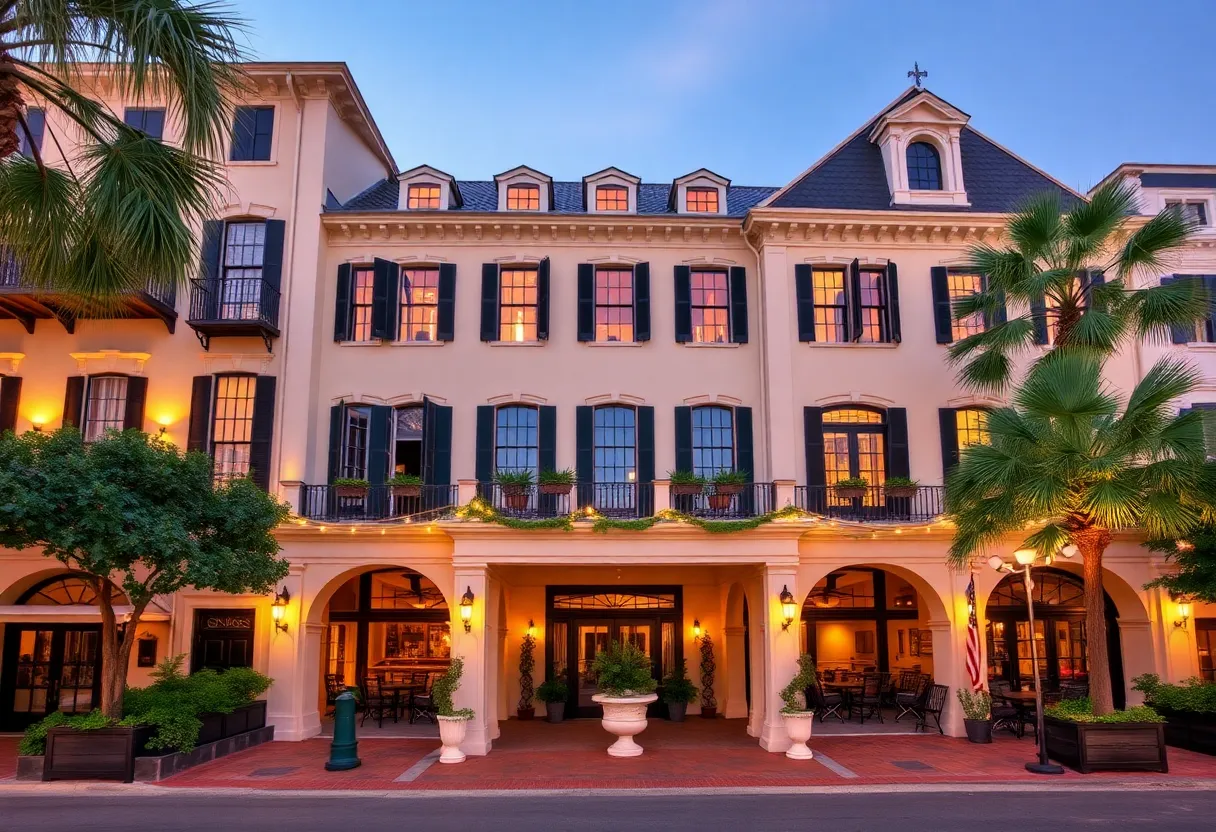 Exterior view of Limelight Charleston hotel with community space