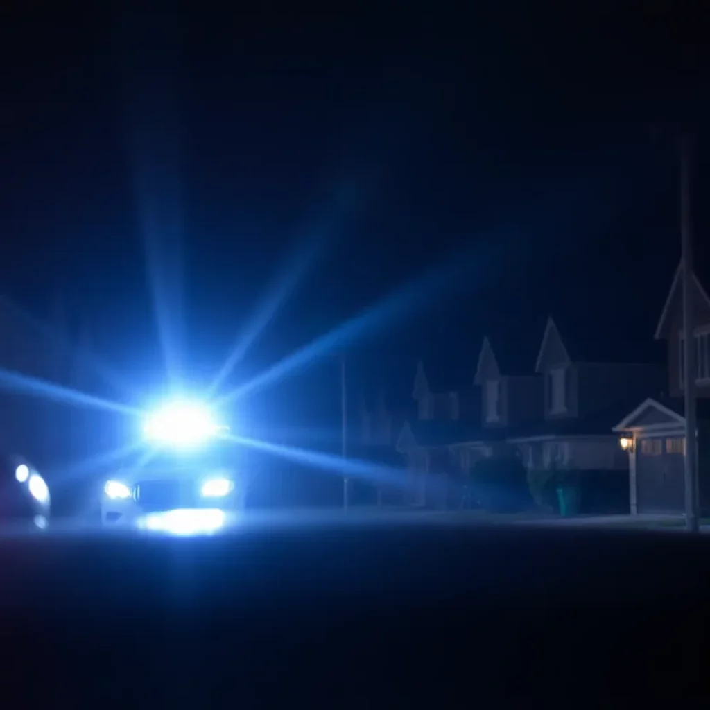 Police scene at night in a suburban area