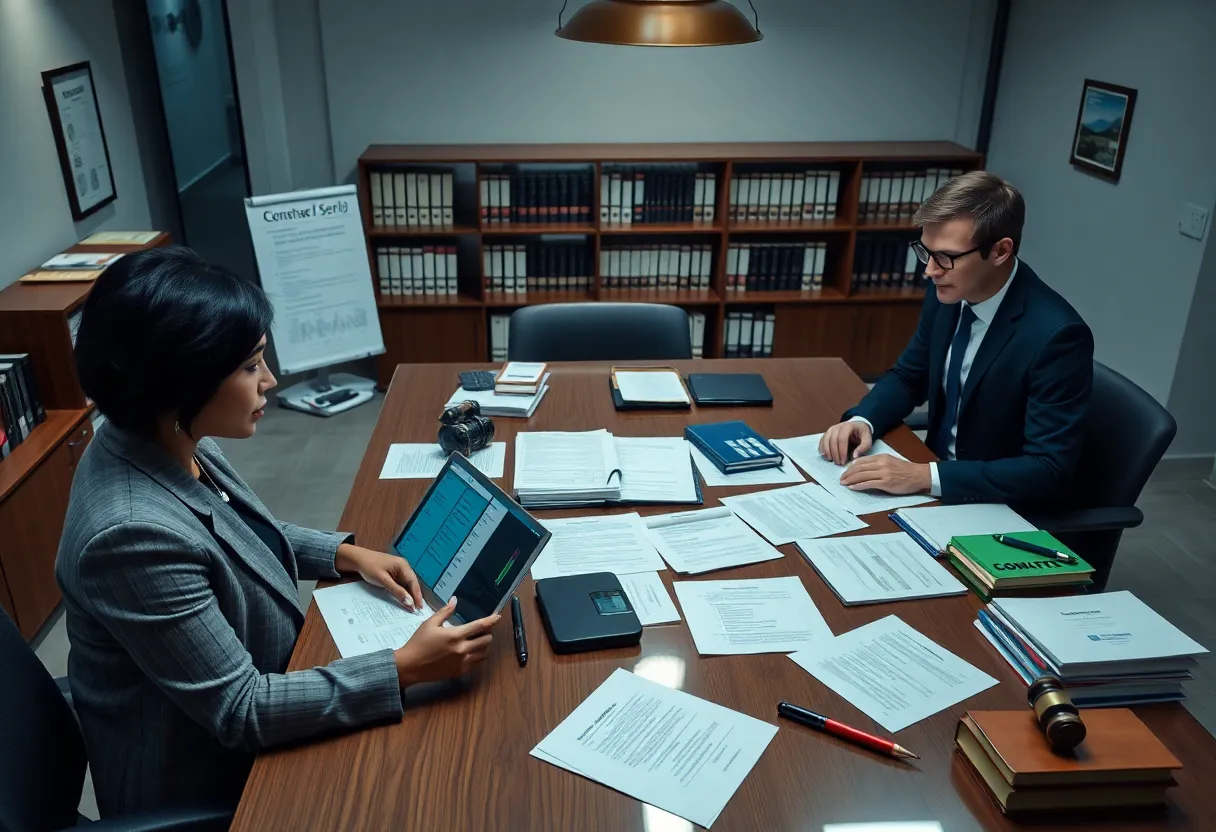 Lawyers using technology in a modern office setting