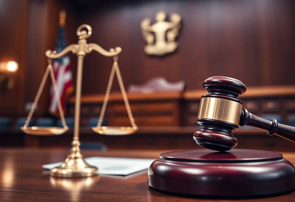 Courtroom with scales of justice symbolizing personal injury law
