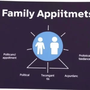 Symbolic representation of political appointments and family connections.