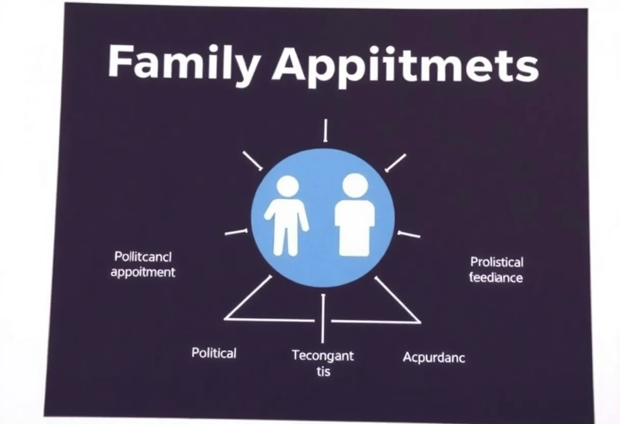 Symbolic representation of political appointments and family connections.