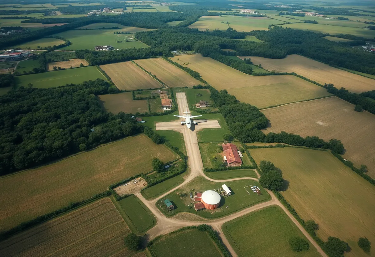 Rural Georgia landscape with a hidden airstrip used for drug trafficking.