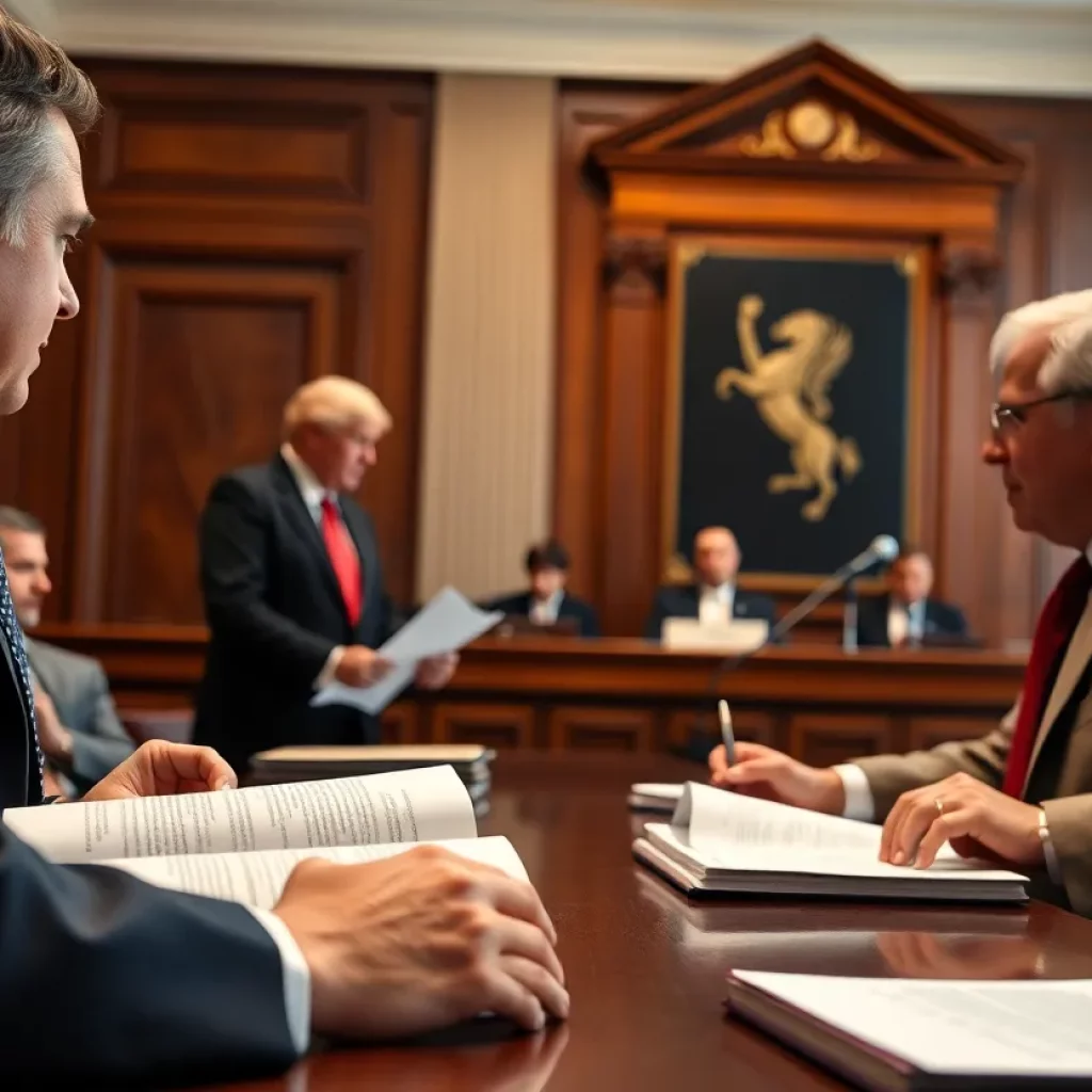 Lawyers presenting a case on sovereign immunity in court