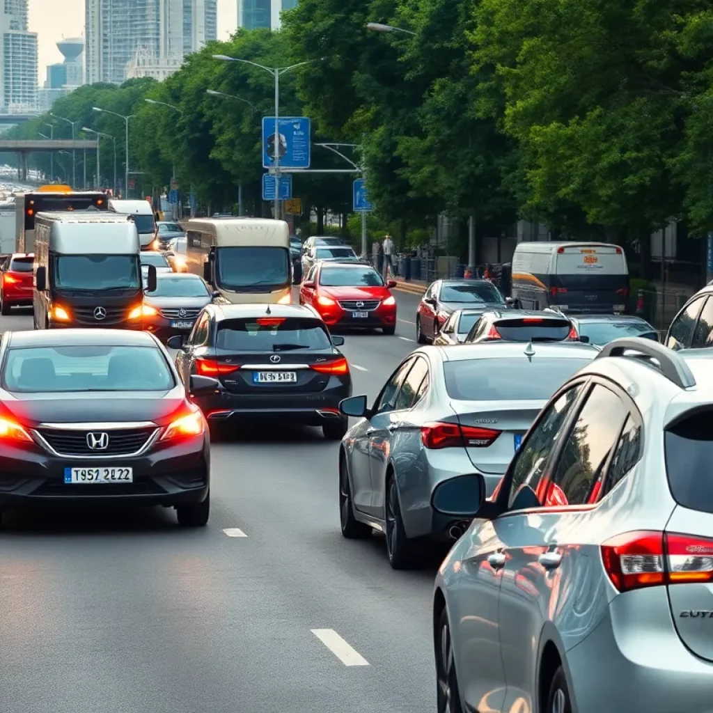 Busy urban road with vehicles illustrating auto accidents