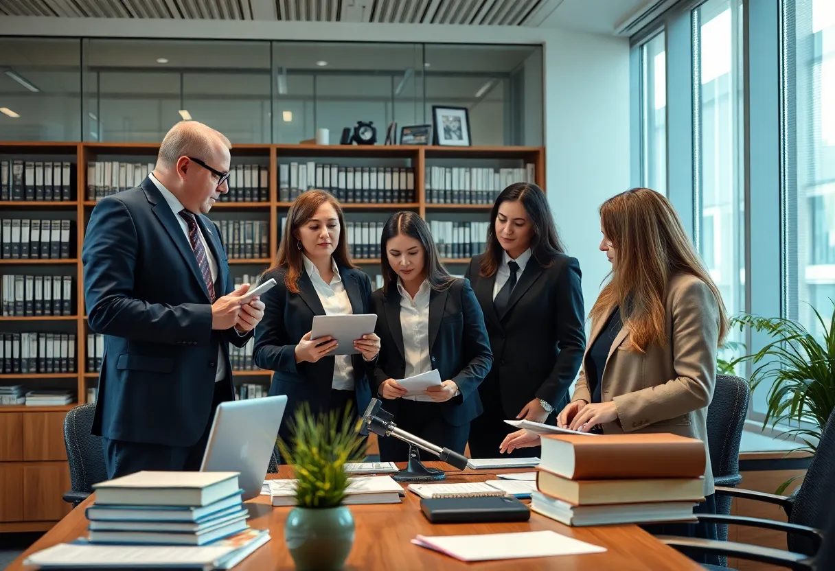 Legal professionals collaborating on intellectual property cases