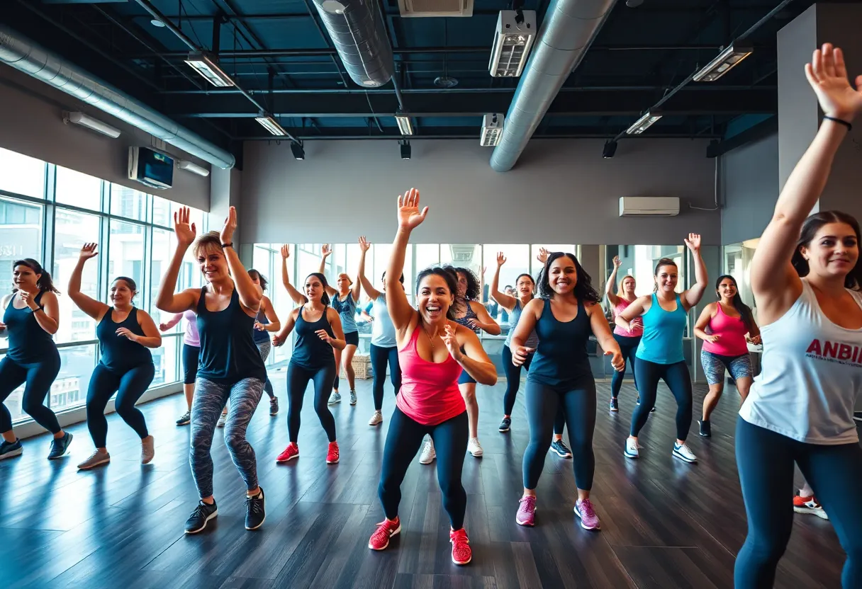 Inside view of Barry's Fitness Studio during a workout class