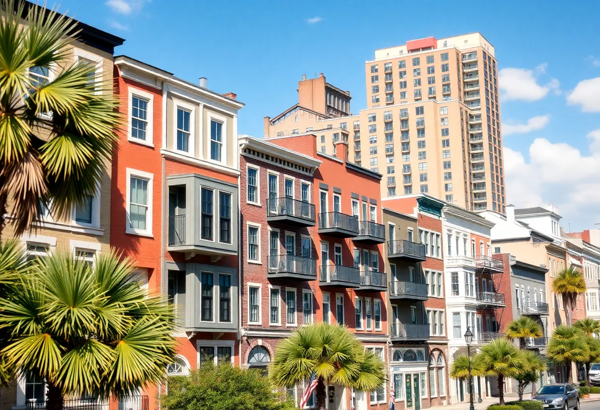 A cityscape showing affordable housing developments in Charleston