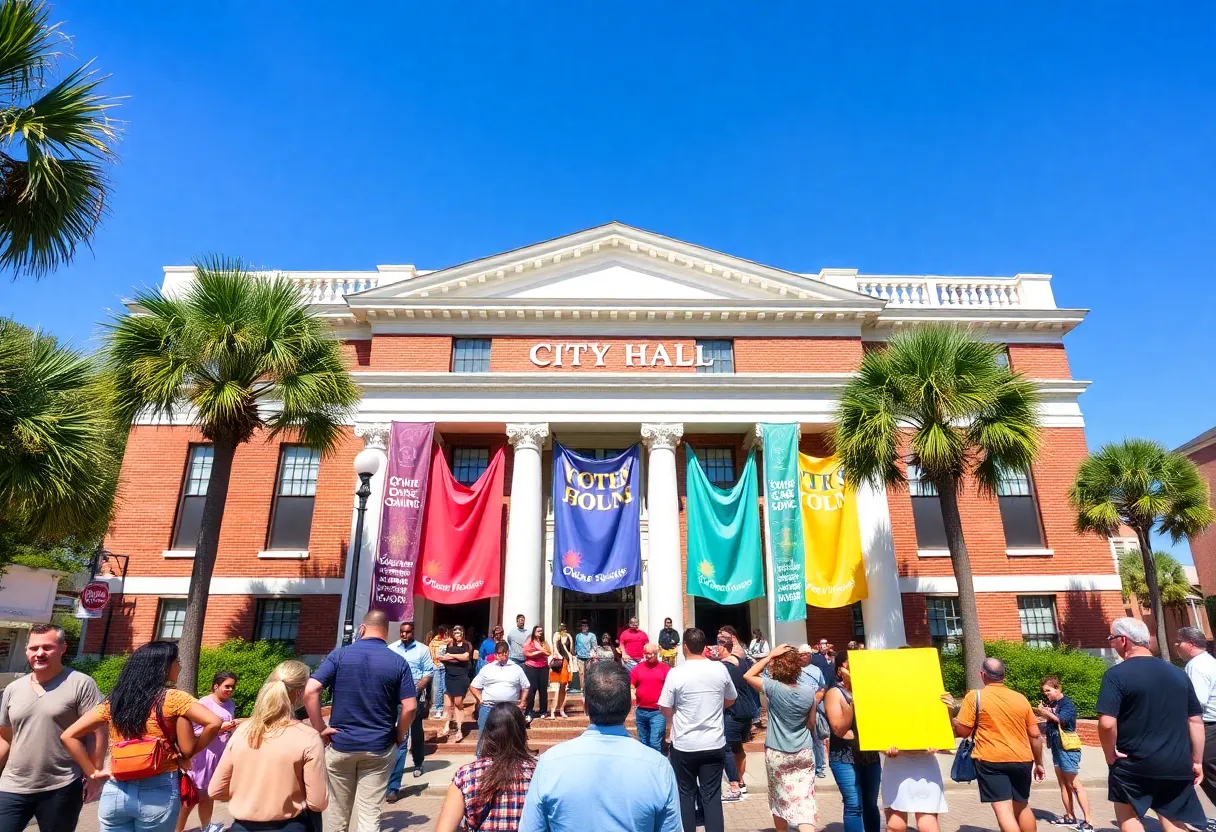 City Hall in Charleston with voters during council elections