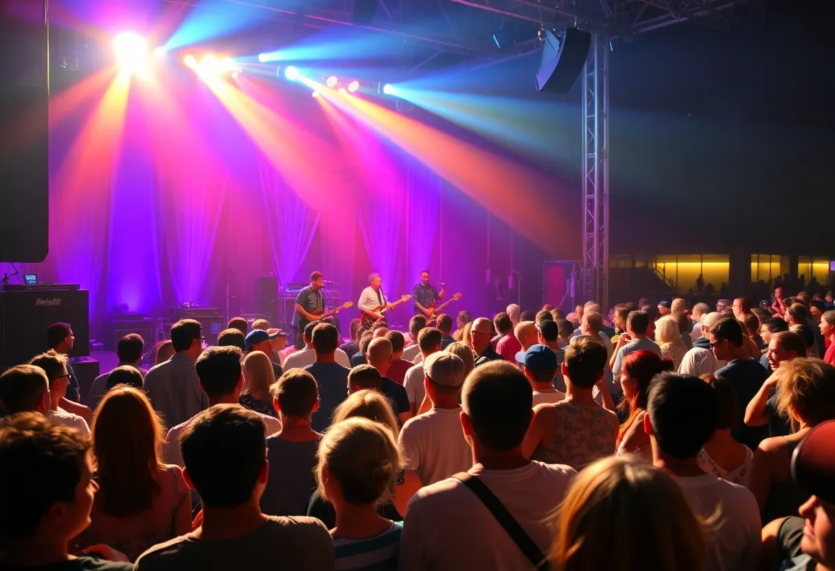 Lively concert scene in Charleston with people enjoying live music