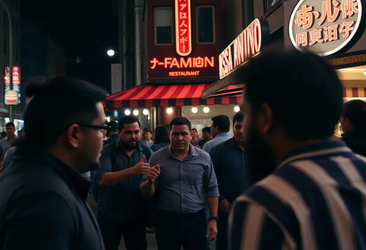 Scene outside a city restaurant where a violent incident occurred