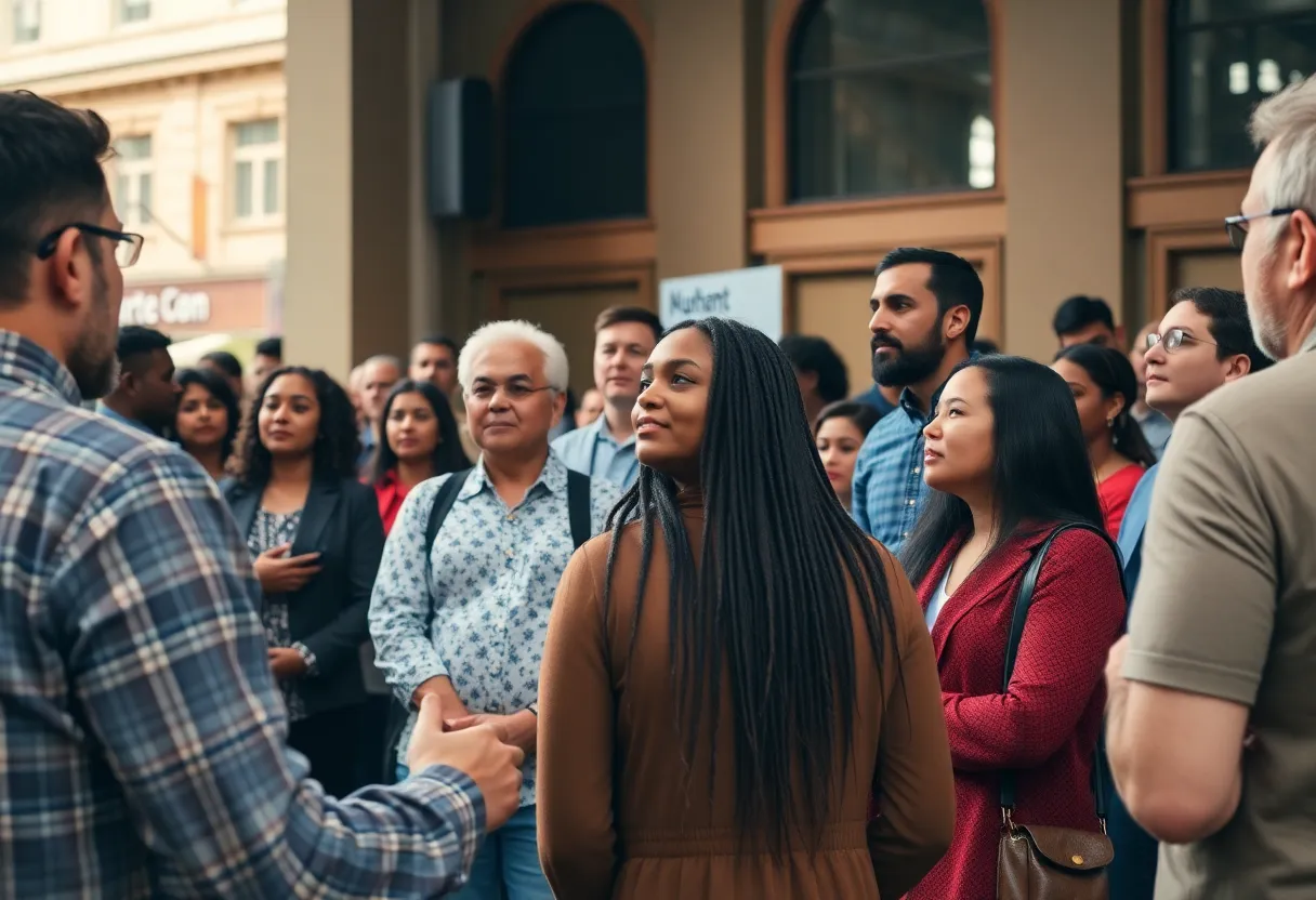 Citizens discussing politics at a town hall meeting