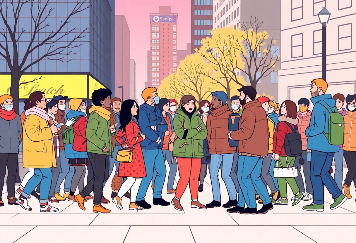 Community members participating in a search for missing persons.