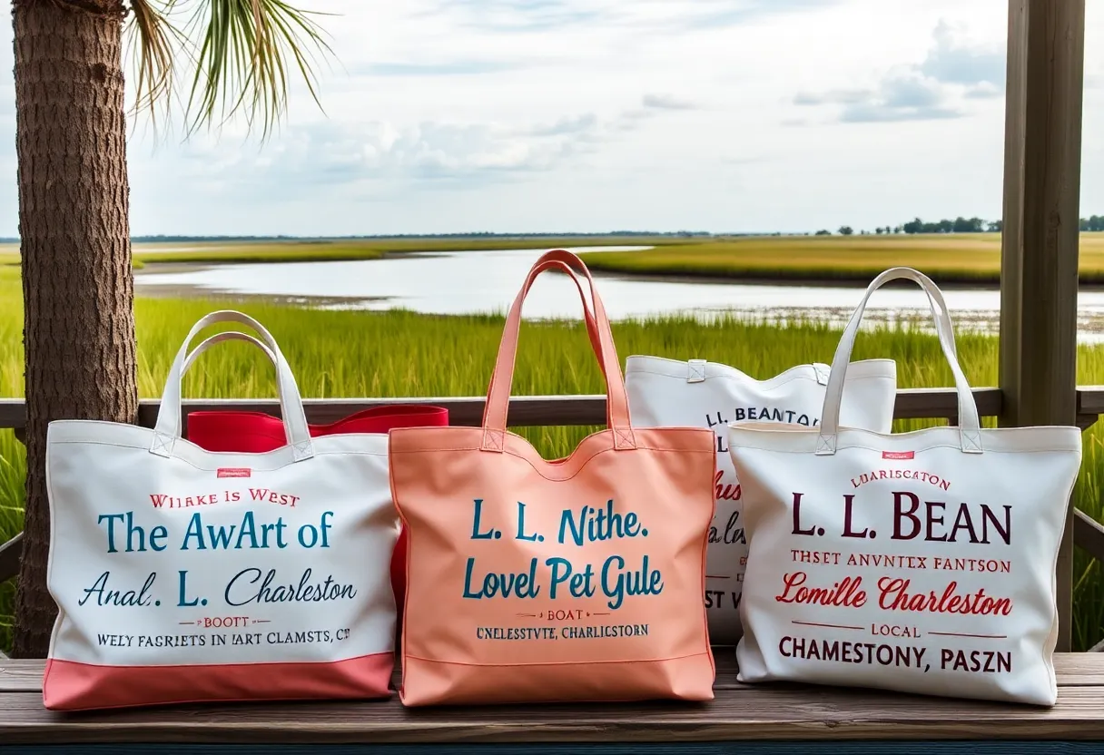Customized L.L. Bean Boat and Tote bags with Charleston-themed designs
