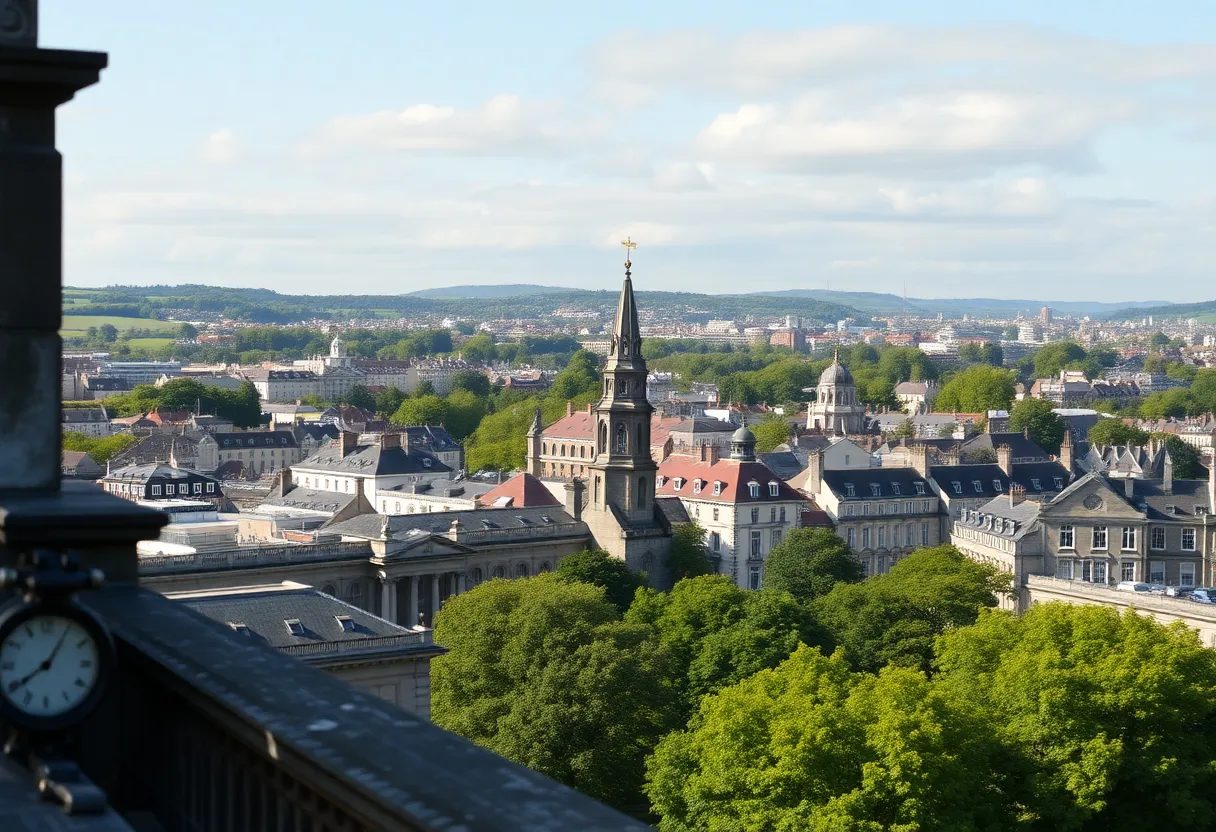A panoramic view of Dublin showcasing its iconic buildings and green spaces.