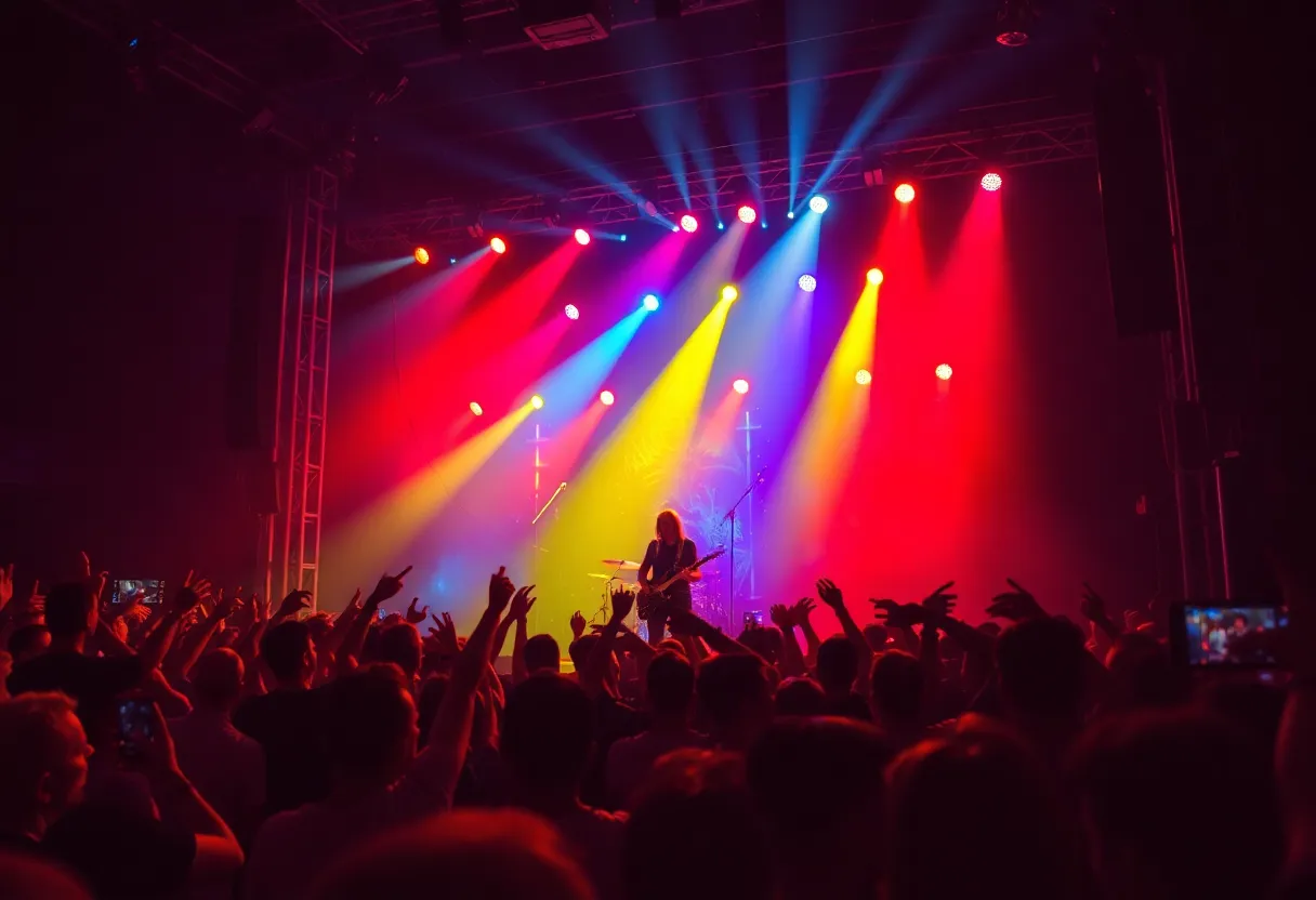 George Thorogood performing live at a rock concert in Charleston