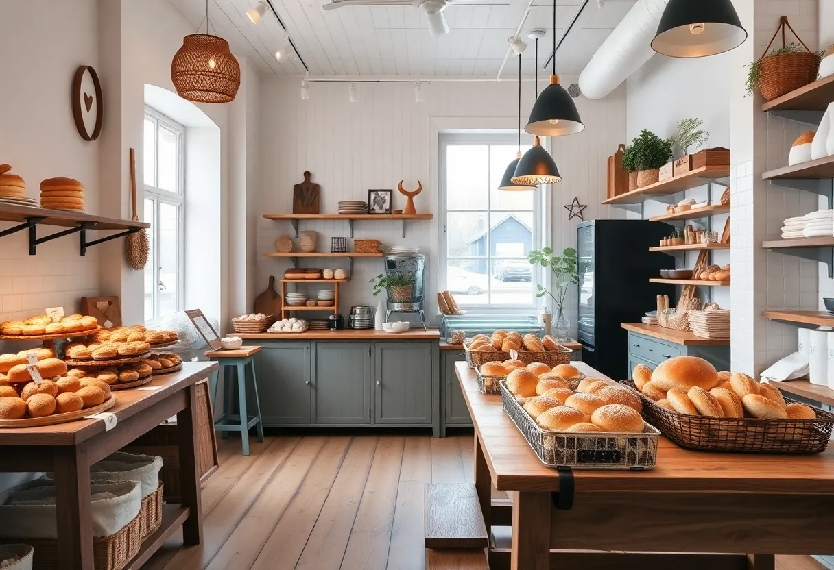 Cozy interior of Grit Bakery with pastries and sourdough bread