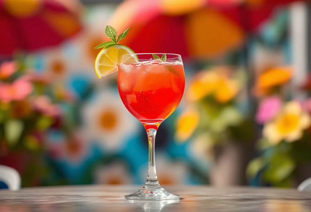 A refreshing Hugo Spritz cocktail with mint and lime garnish.