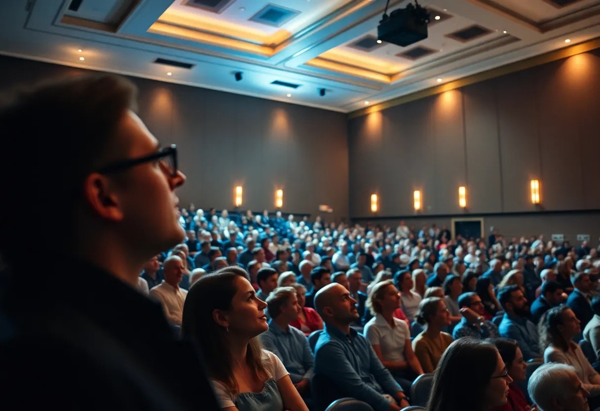 Audience eagerly anticipating Justice Ketanji Brown Jackson's speech at the event.