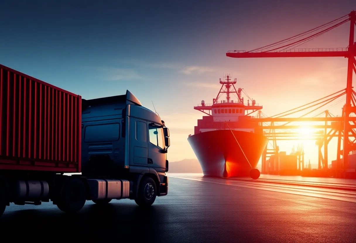 Abstract illustration depicting port management with cargo ships.