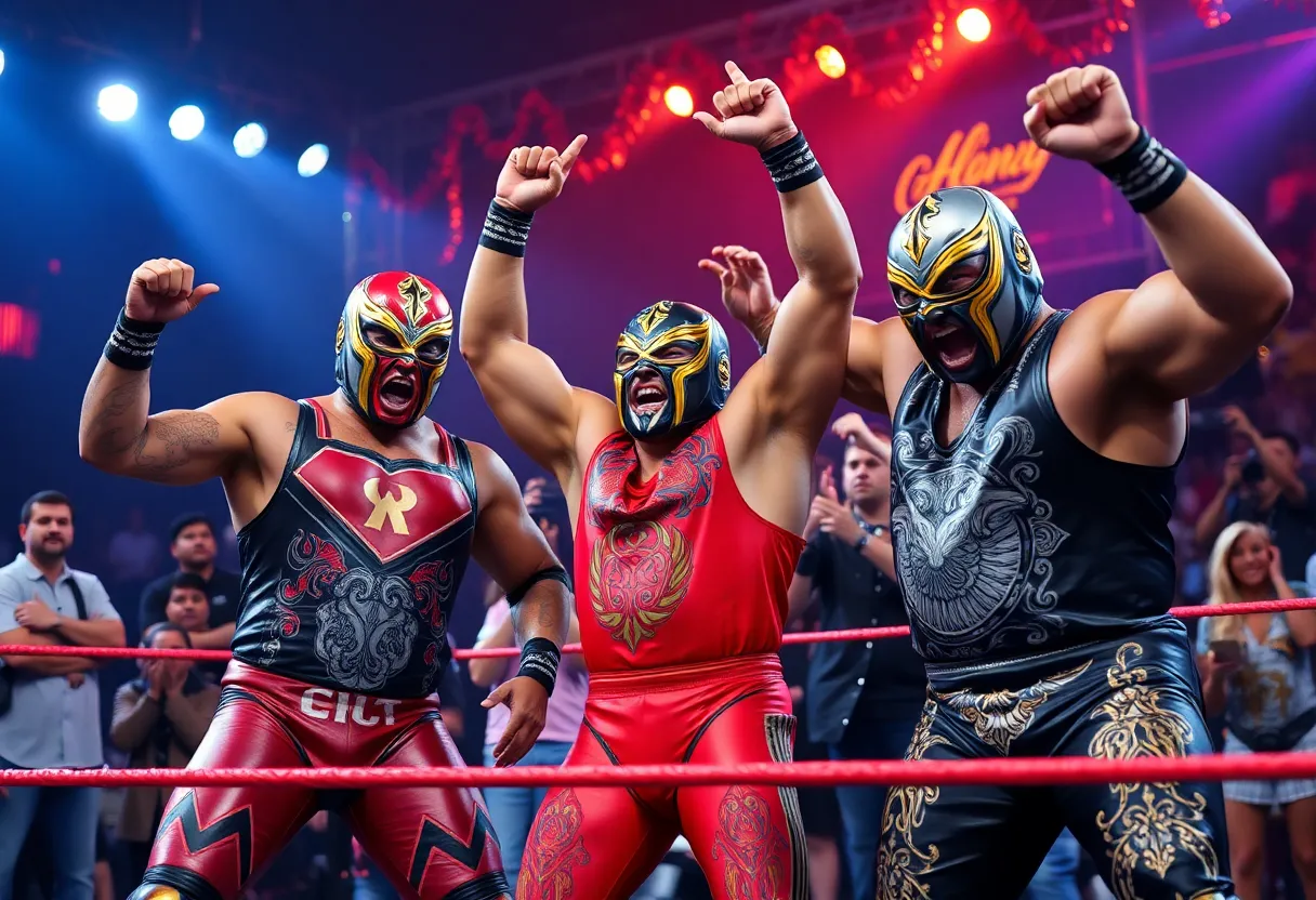 Wrestlers performing at Lucha de los Muertos event