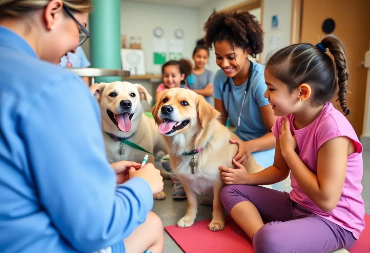 Children and therapy dogs enjoying activities at MUSC Children's Hospital for National Dog Day