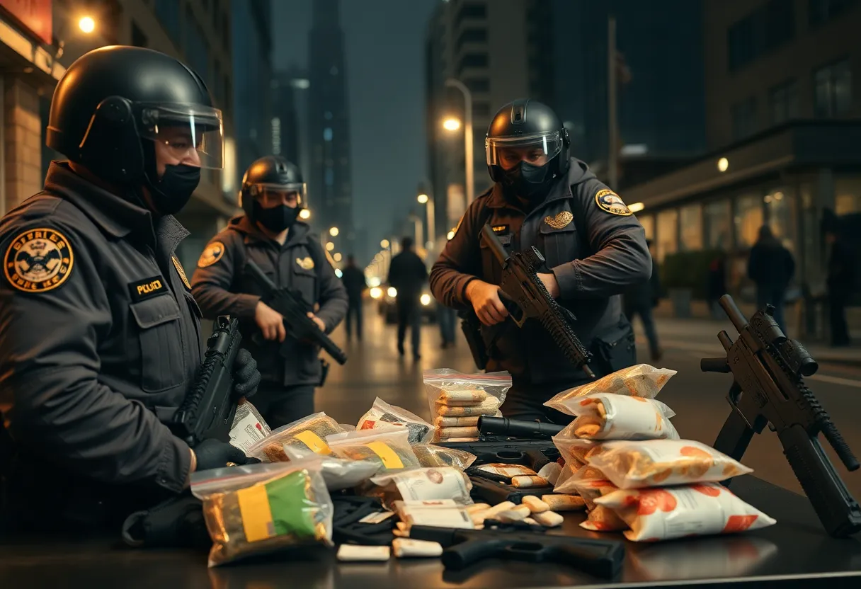 Law enforcement seizing drugs and firearms in North Charleston.