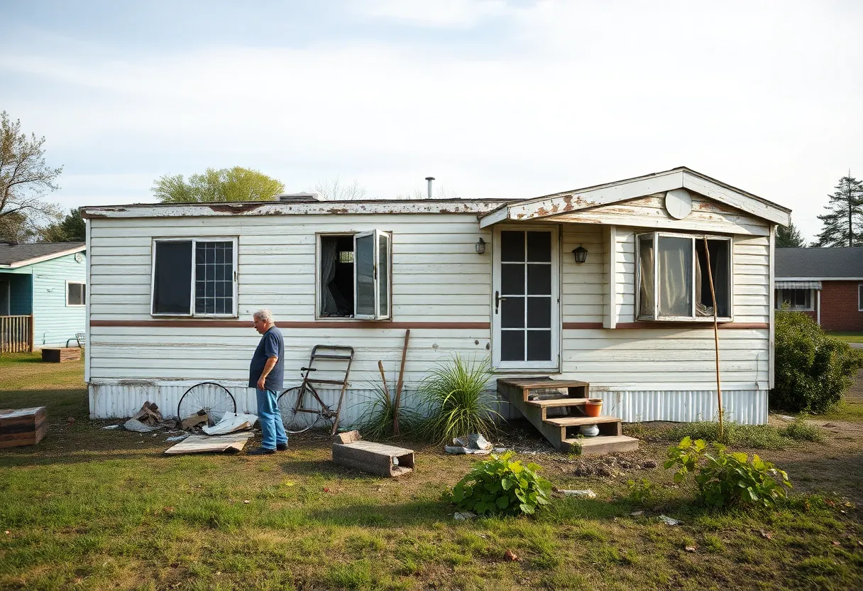 Deteriorating mobile home representing Charleston's housing crisis
