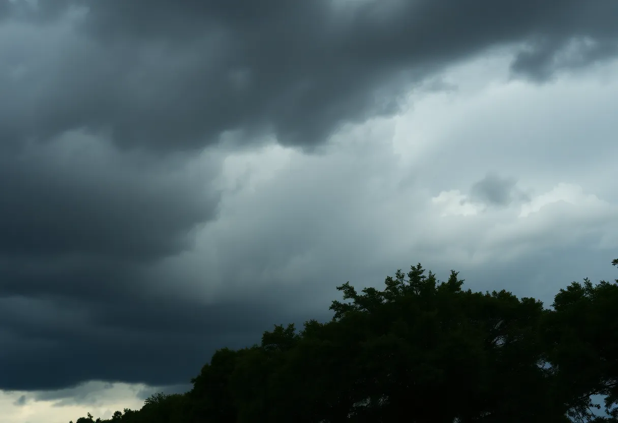 Storm clouds gathering over Charleston SC with swaying trees