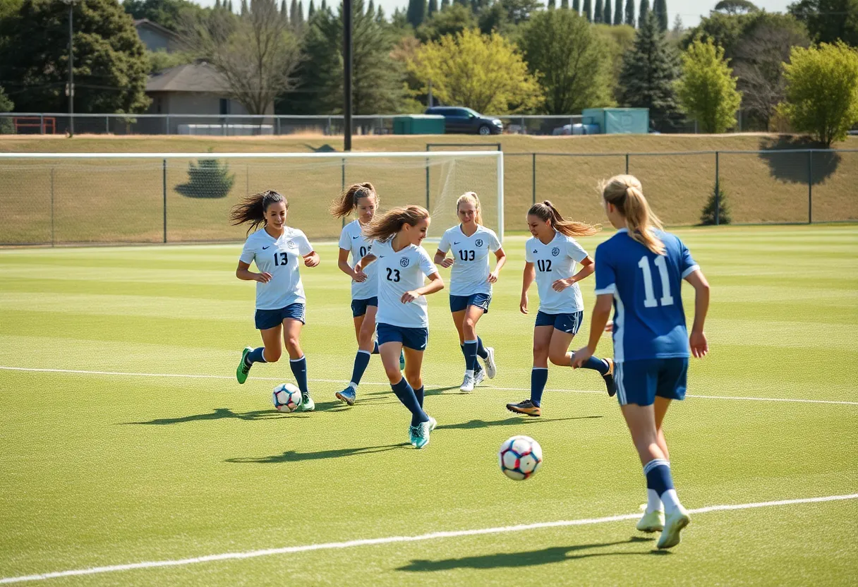 South Carolina women's soccer team practicing on the field