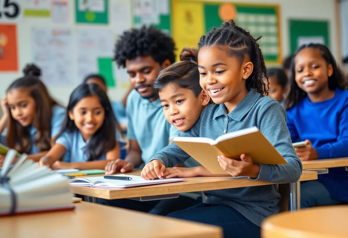 A diverse group of students learning in a classroom setting.