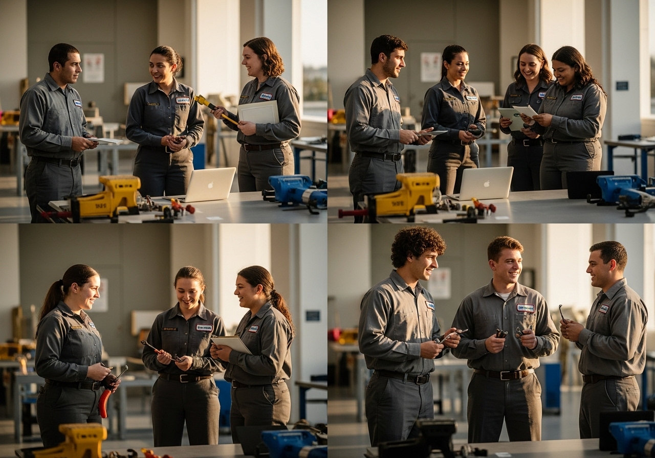 Diverse group of technical school graduates on a campus in Charleston celebrating career success