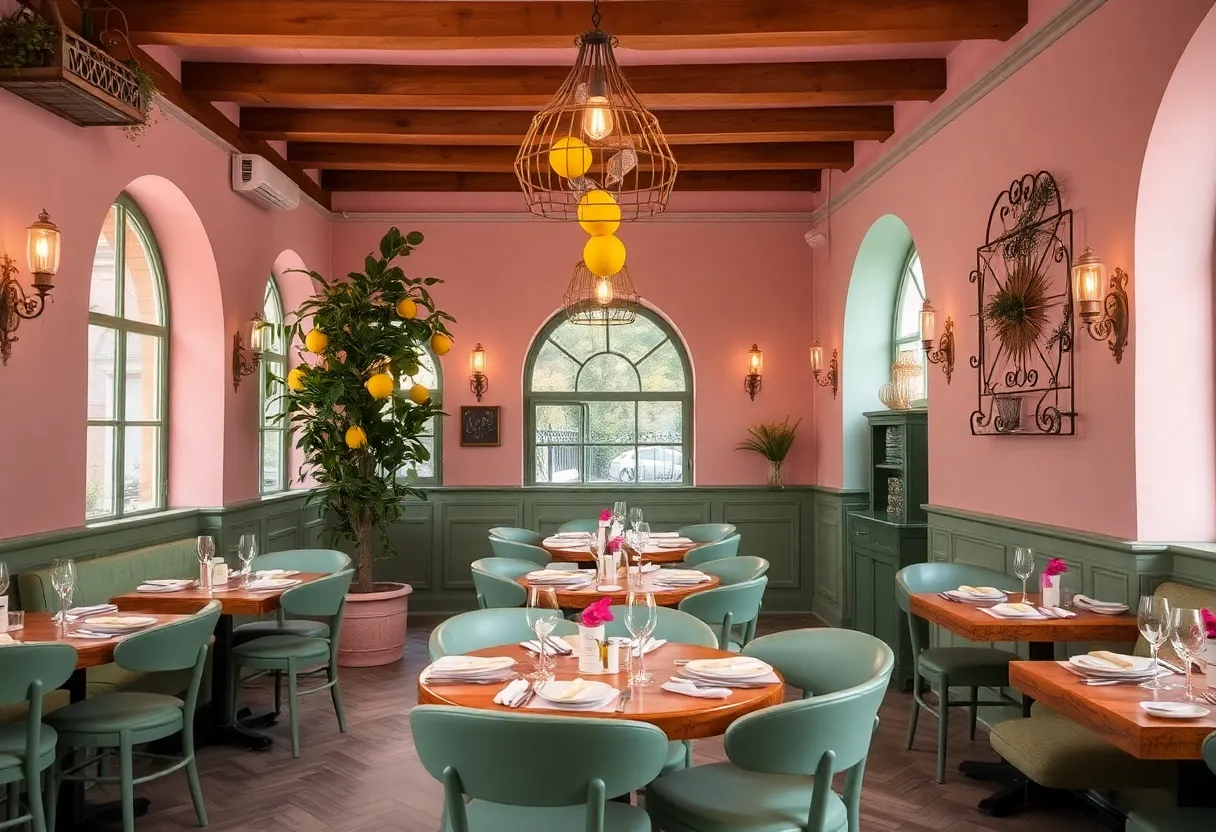 Stylish interior of Allora Italian restaurant in Charleston