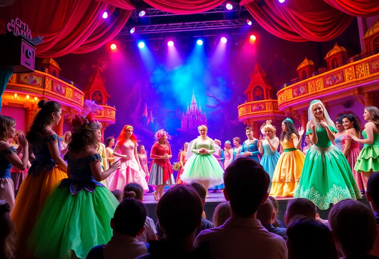 A colorful scene from Beauty and the Beast stage production