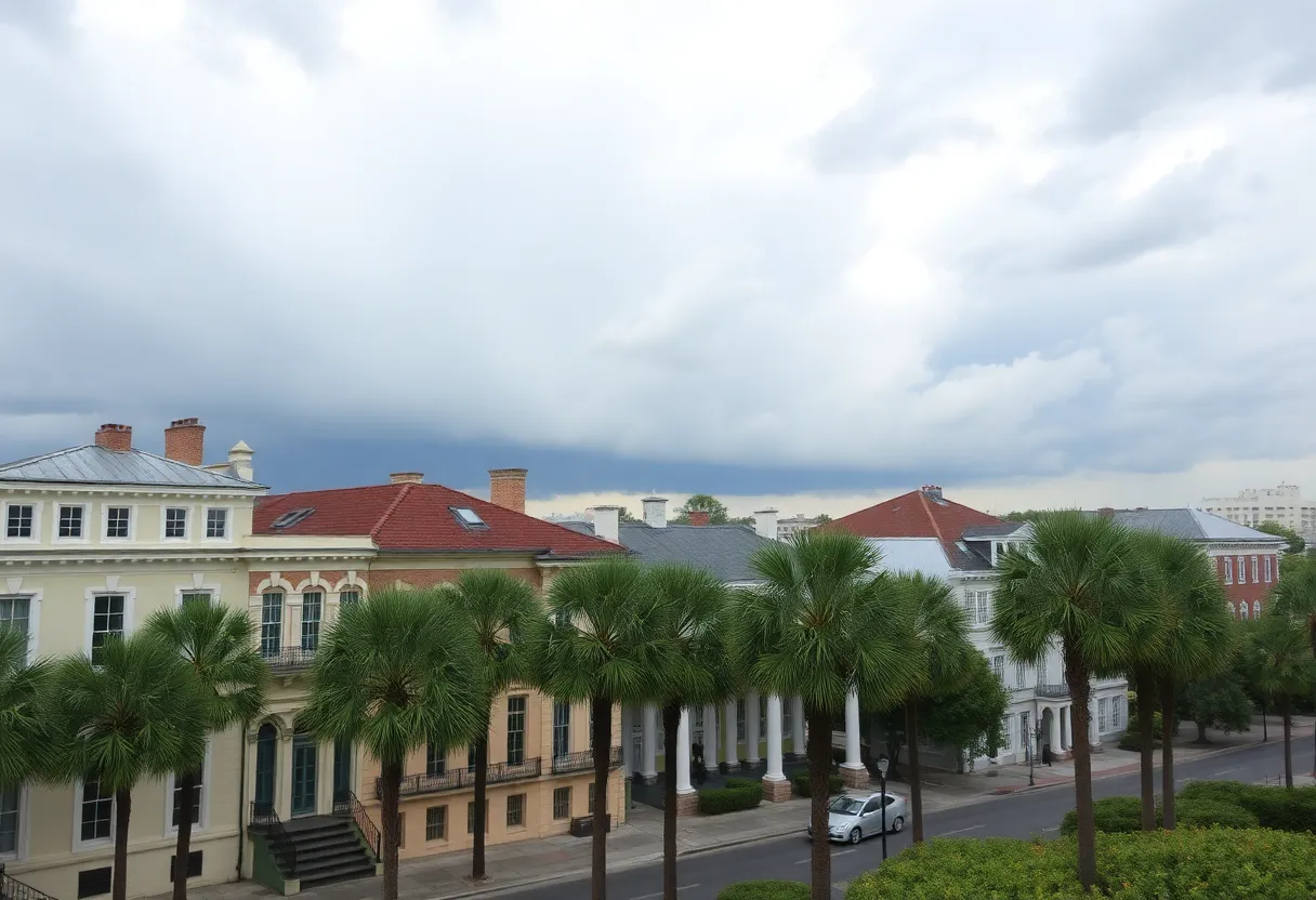 Cloudy skies over Charleston indicating incoming thunderstorms