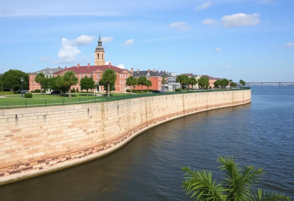 Flood protection infrastructure at the historic Battery in Charleston