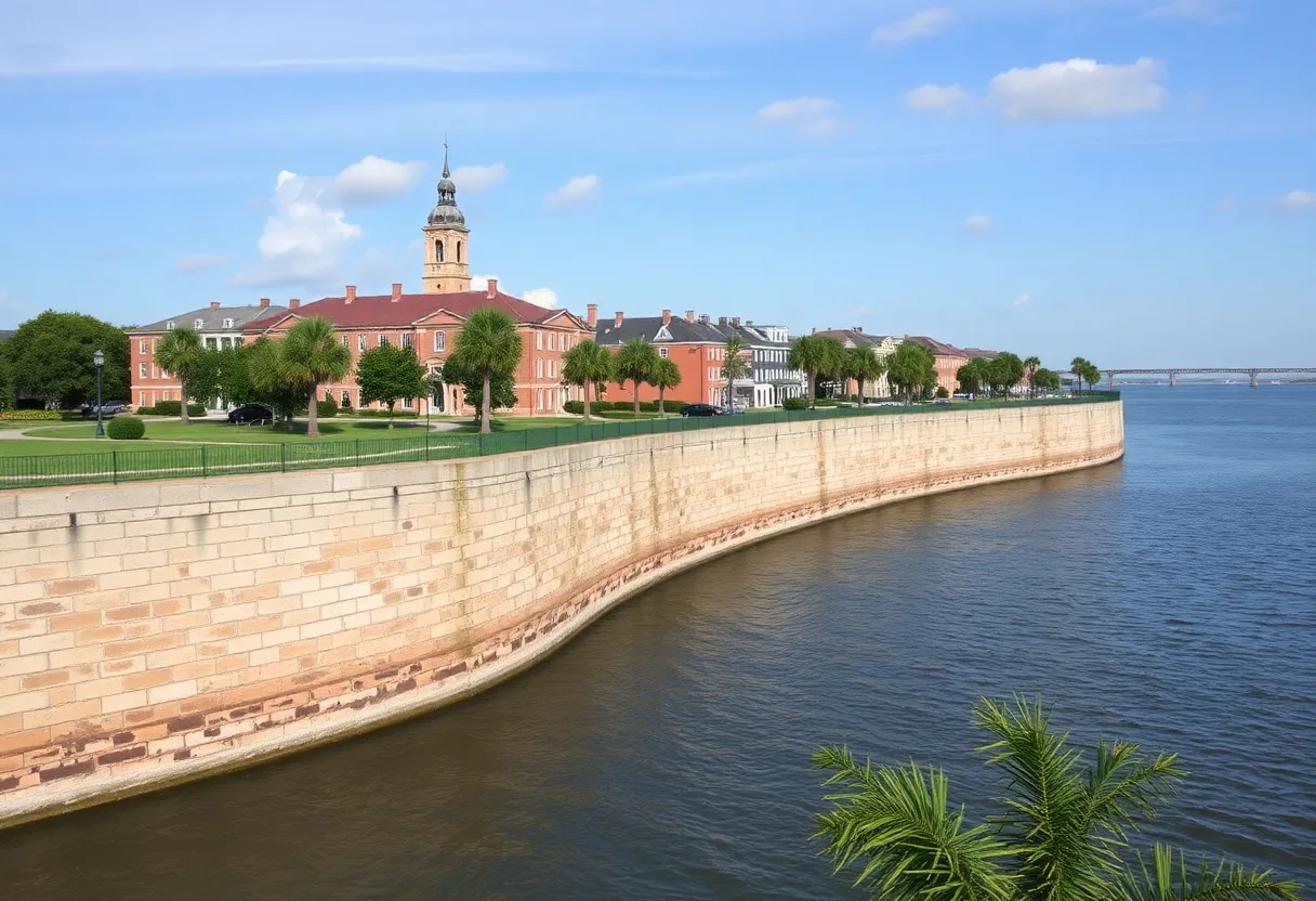 Flood protection infrastructure at the historic Battery in Charleston