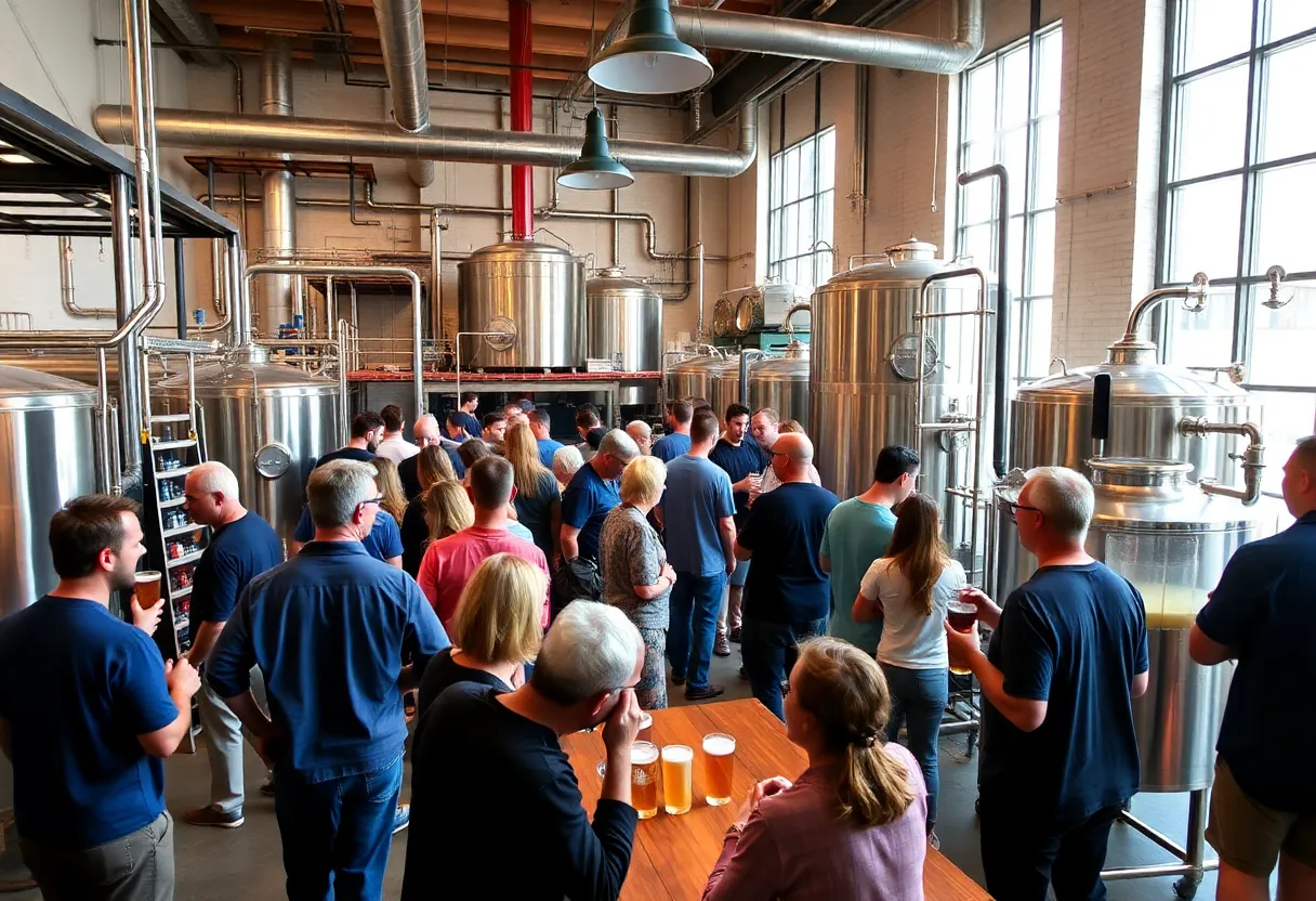 People enjoying craft beer in a Charleston brewery