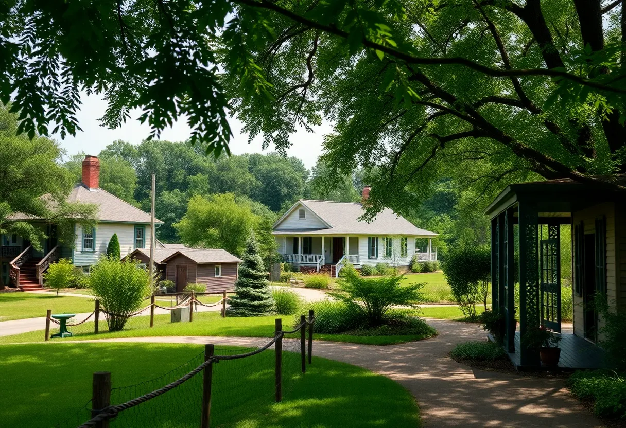 Historic southern community with greenery and traditional houses