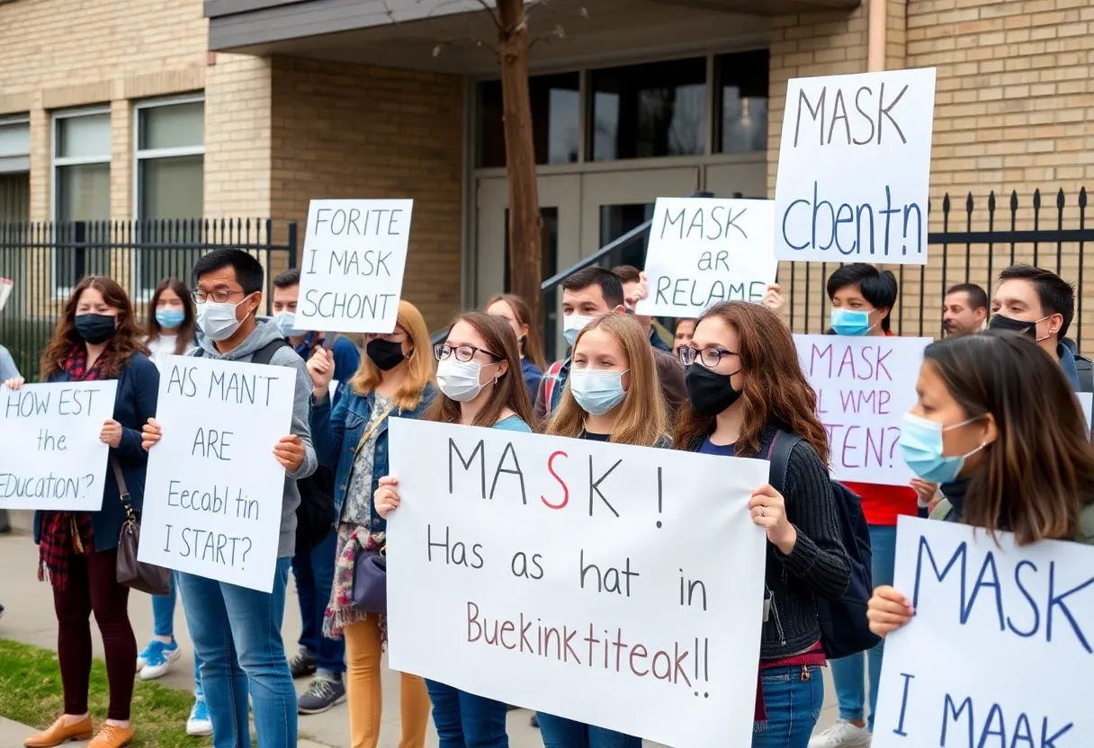 Parents and students protesting against the mask mandate