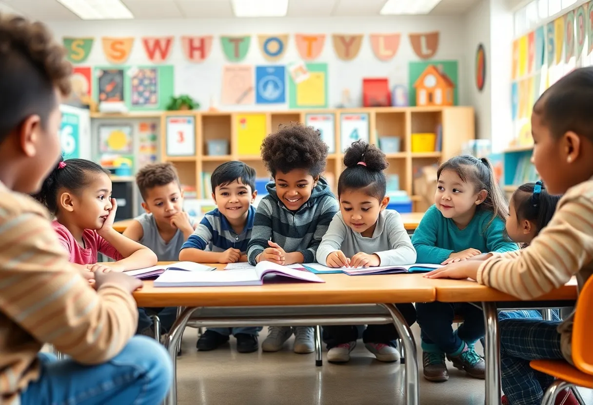 Students in a Charleston elementary school classroom participating in a learning activity.