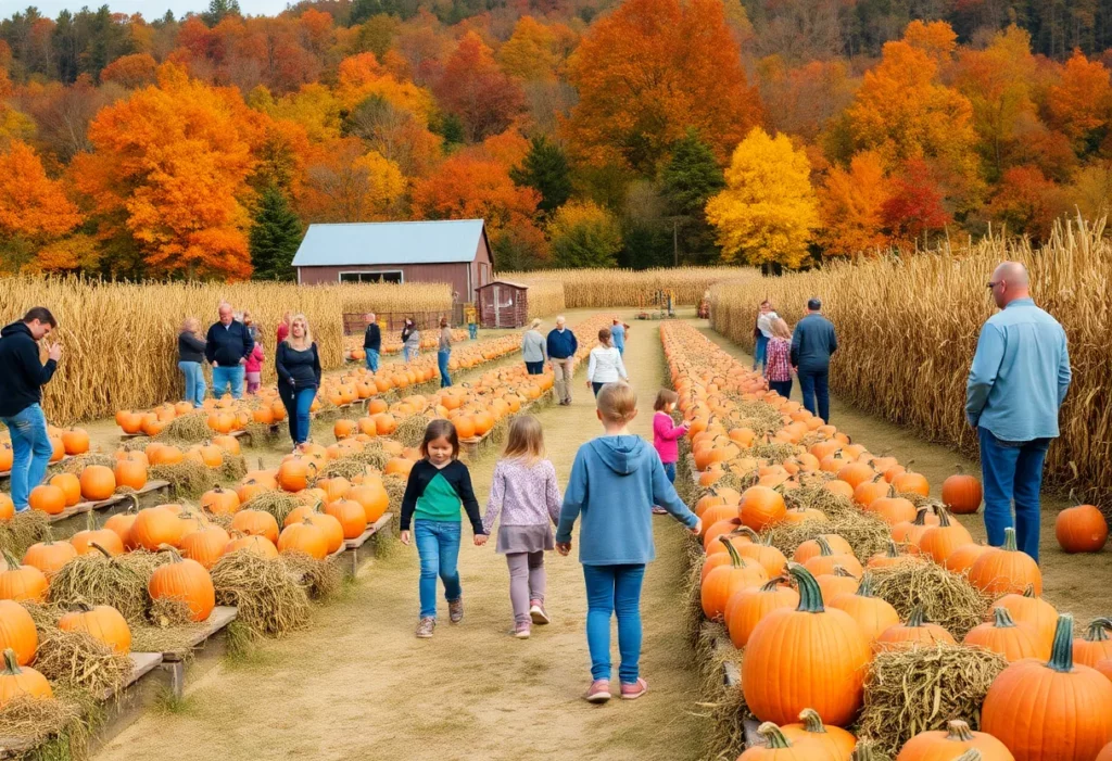 Families enjoying fall festivities at Boone Hall Pumpkin Patch in Charleston
