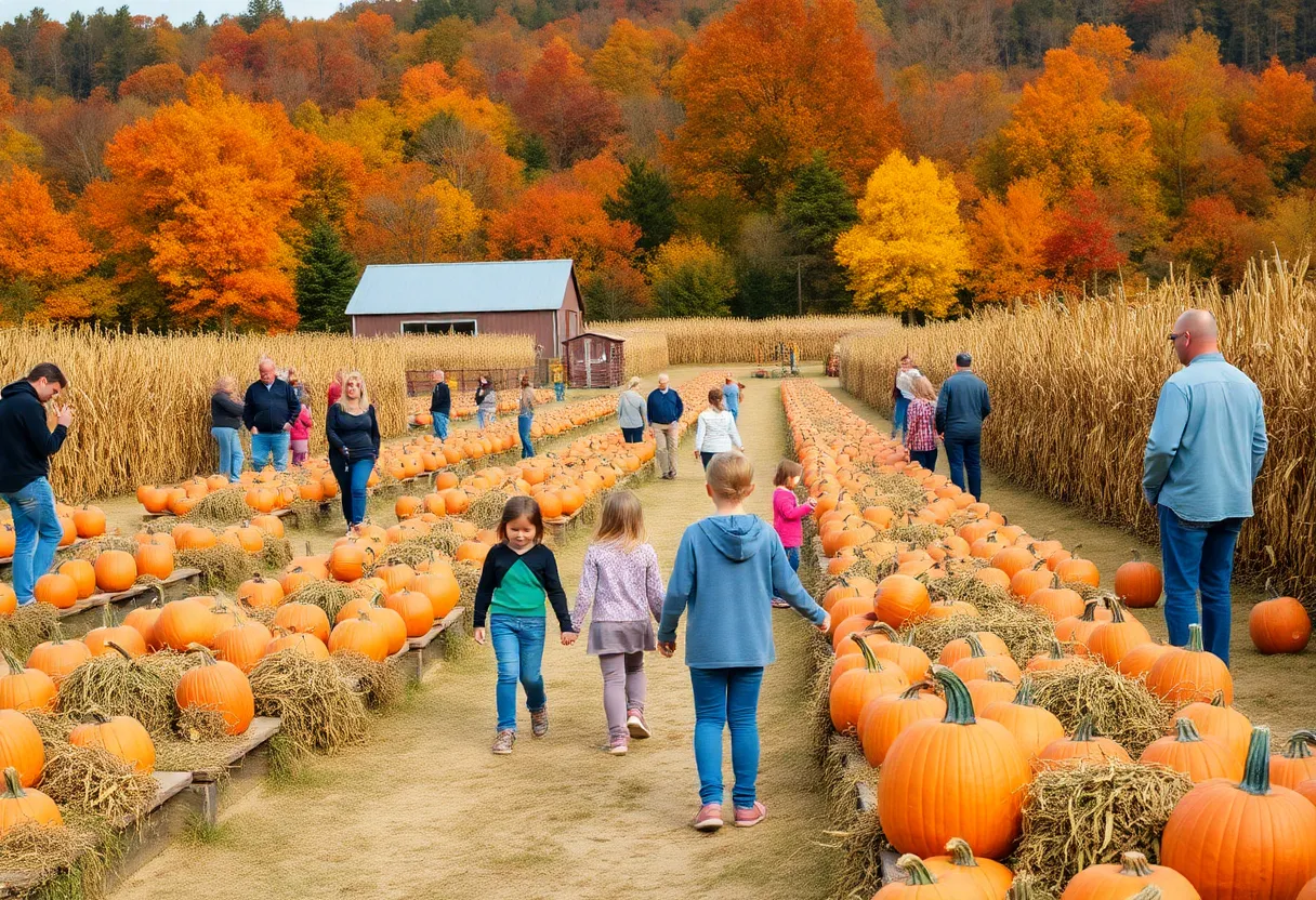 Families enjoying fall festivities at Boone Hall Pumpkin Patch in Charleston
