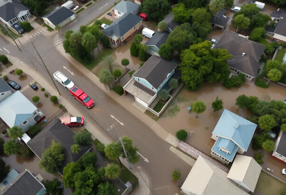 Aerial view showing severe flooding in Charleston, SC.