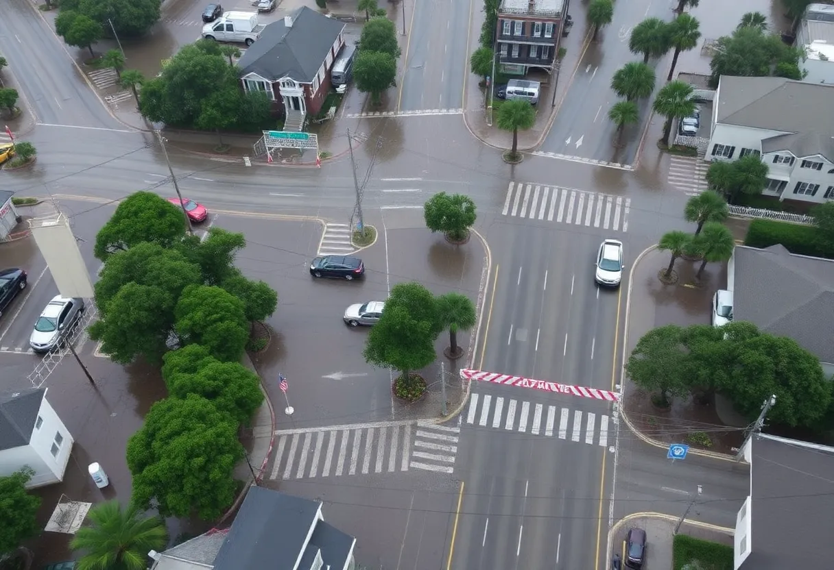 Flooded streets of Charleston during a storm