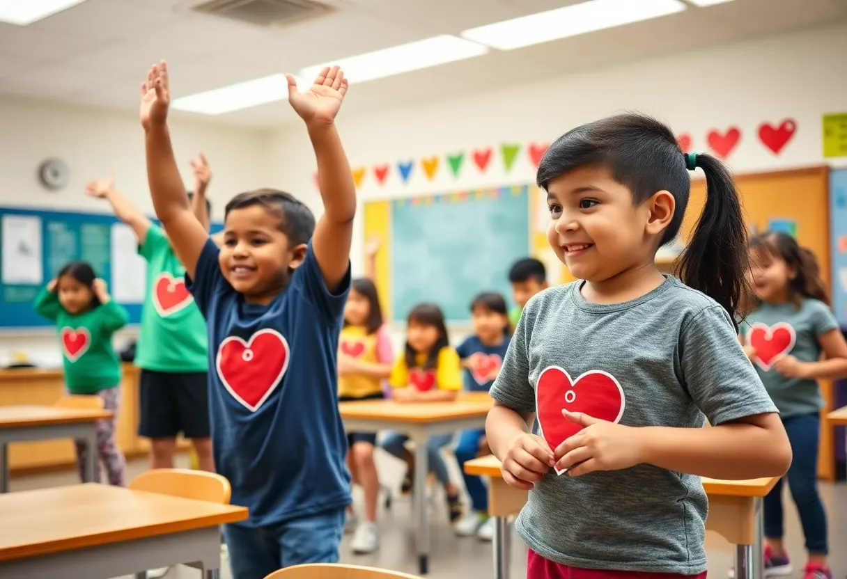 Students engaging in fitness activities for the Kids Heart Challenge.